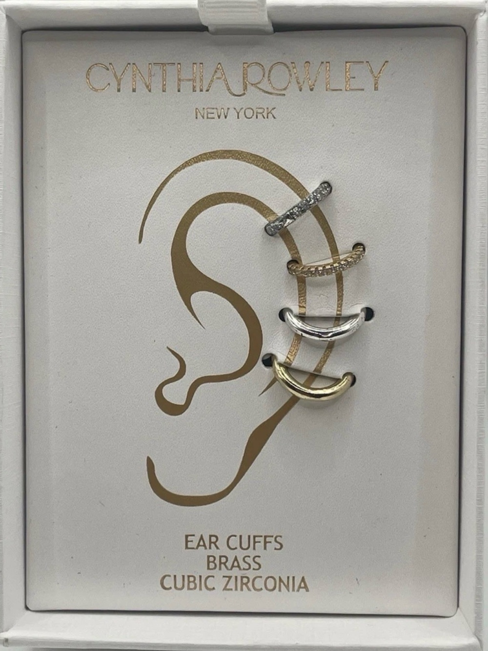 Cynthia Rowley Tricolor Brass Ear Cuff Set with Cubic Zirconia